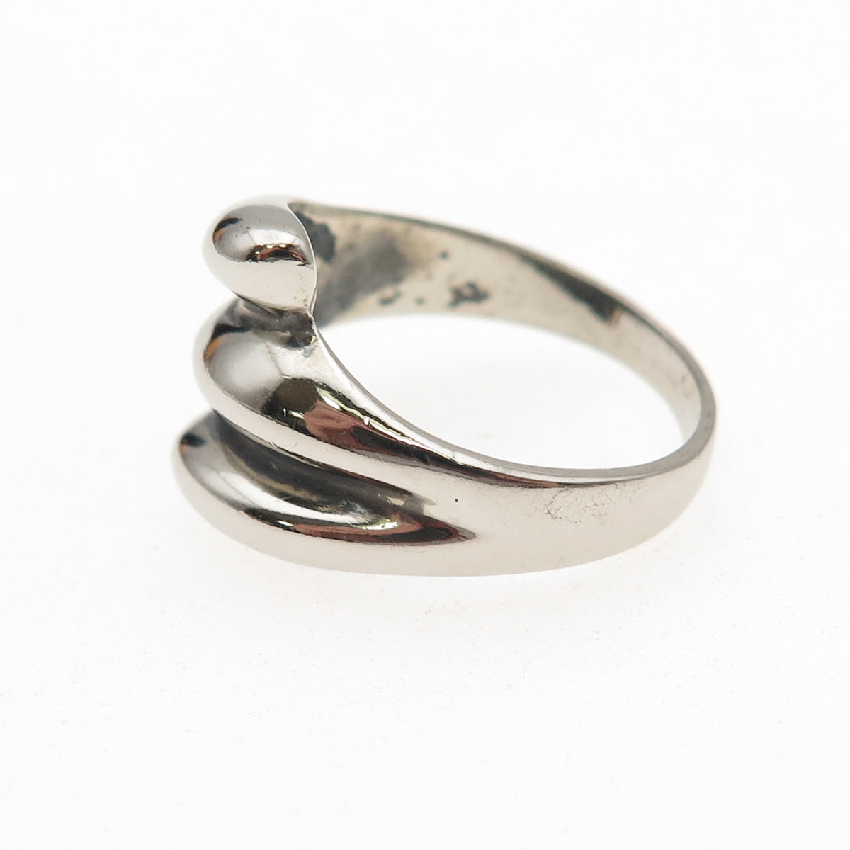 925 Sterling Silver Vintage Modernist Ribbed Bypass Oxidized Ring Size 9.25