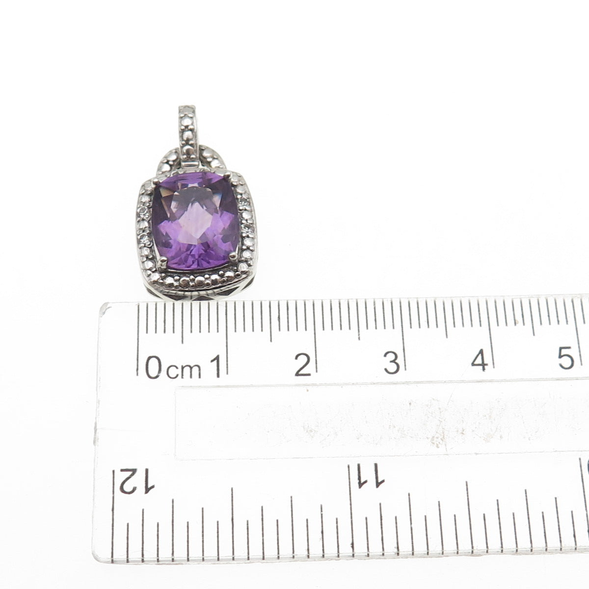 925 Sterling Silver Real Amethyst & White Topaz Mini Charm Pendant