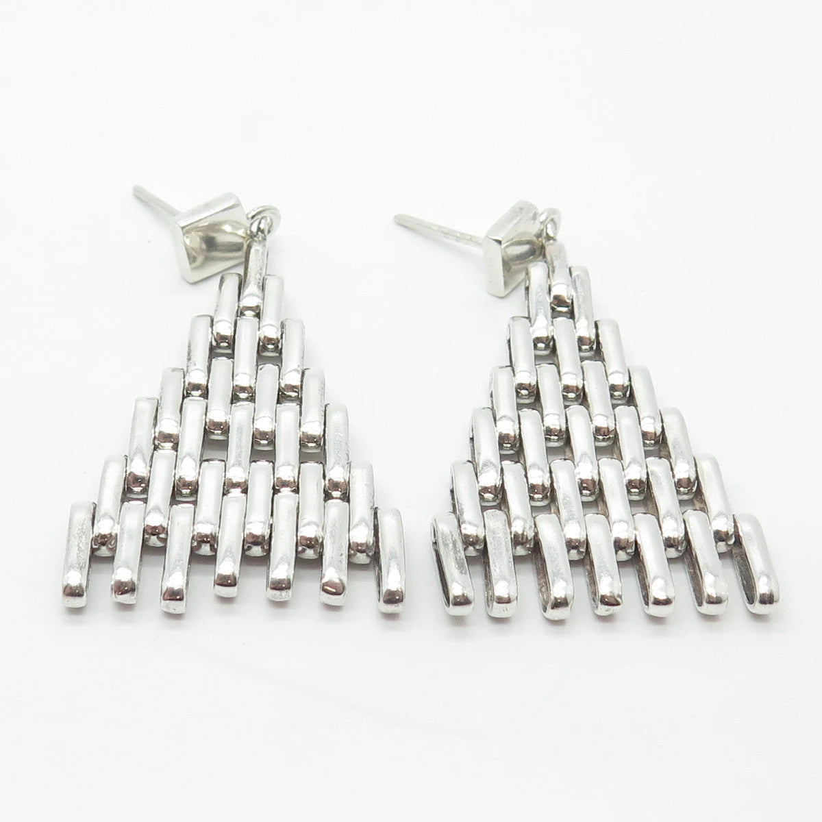 925 Sterling Silver Vintage Graduated Modernist Dangling Earrings