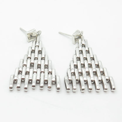 925 Sterling Silver Vintage Graduated Modernist Dangling Earrings