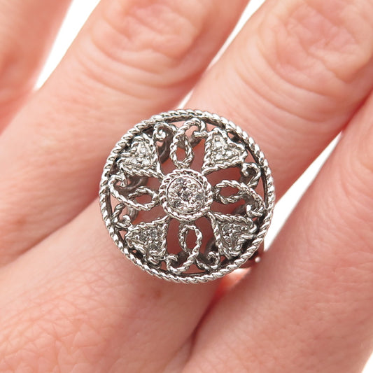 OLIVIA 925 Sterling Silver Real Round-Cut 0.05 ct Diamond Floral Ring Size 6.5