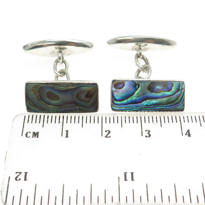 925 Sterling Silver Antique Art Deco Real Abalone Shell Chain Cufflinks