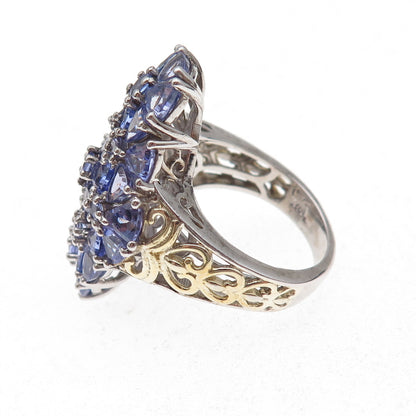 Chuck Clemency Sterling Silver 2-Tone Real Multi-Cut Tanzanite Ring Size 8.25
