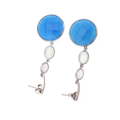 925 Sterling Silver Real Multi-Color Gemstone Dangle Earrings