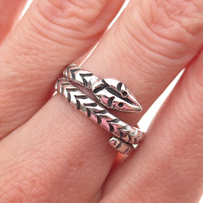 925 Sterling Silver Vintage Mexico Snake Wrap Adjustable Oxidized Ring Size 7