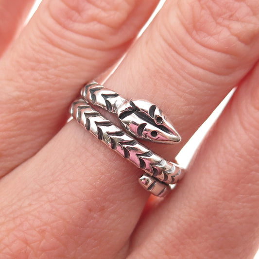 925 Sterling Silver Vintage Mexico Snake Wrap Adjustable Oxidized Ring Size 7