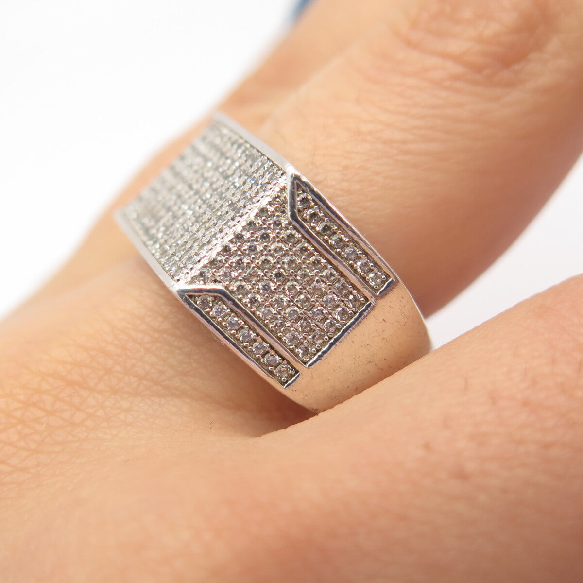 925 Sterling Silver Pave C Z Signet Ring Size 10 3/4