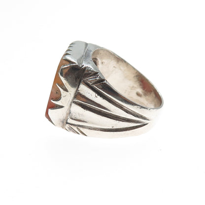 925 Sterling Silver Antique Real Agate Sharaf Islamic Oxidized Ring Size 9.25