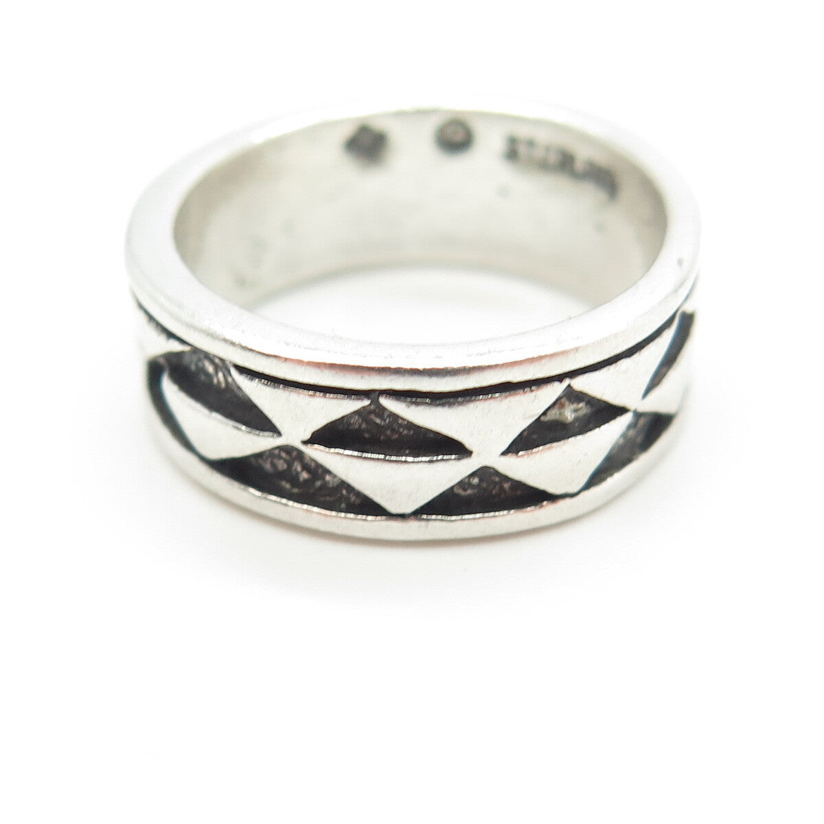 SUN WEST 925 Sterling Silver Vintage Checkers Band Ring Size 6.5