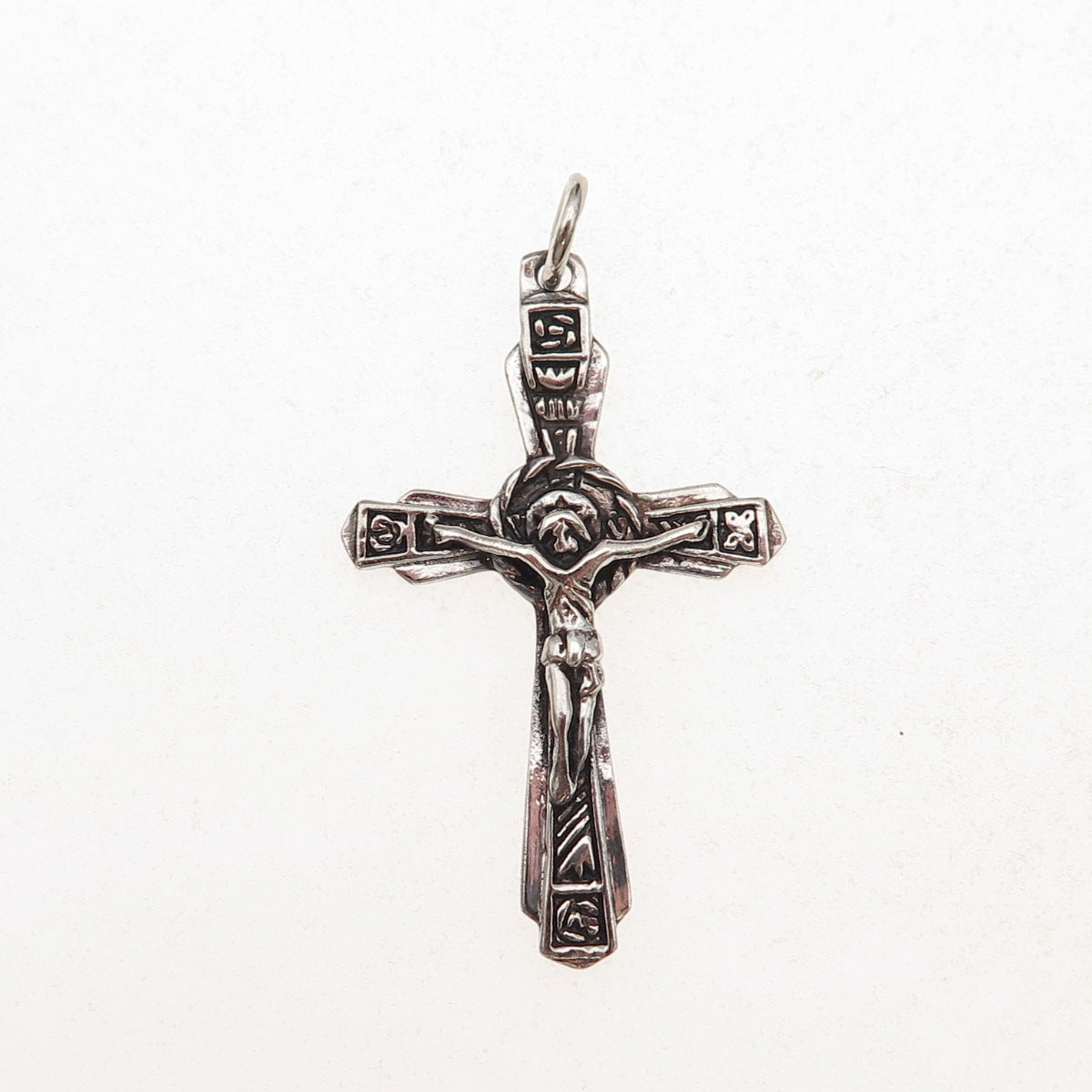 925 Sterling Silver Vintage Crucifix Cross Oxidized Charm Pendant