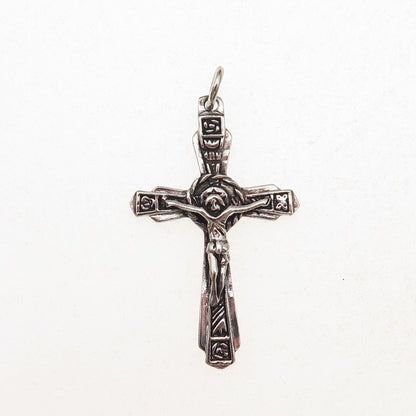 925 Sterling Silver Vintage Crucifix Cross Oxidized Charm Pendant