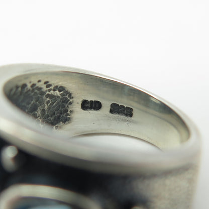 CLYDE DUNEIER CID 925 Sterling Silver Vintage Real Blue Topaz Ring Size 5.25