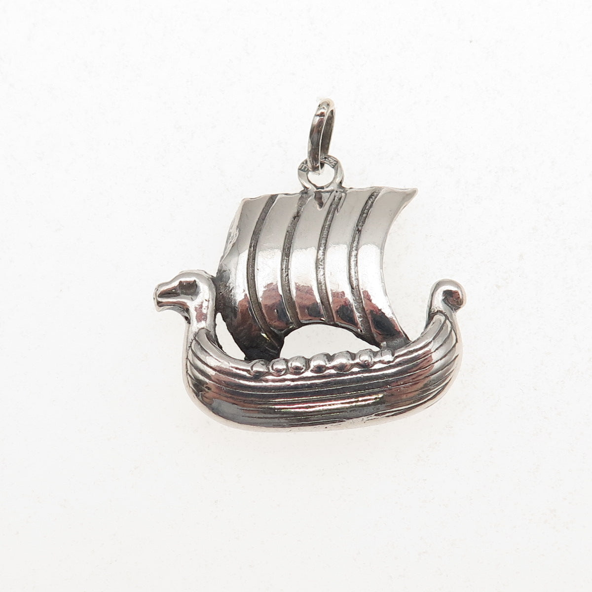 925 Sterling Silver Vintage Norway Viking Ship Oxidized Charm Pendant