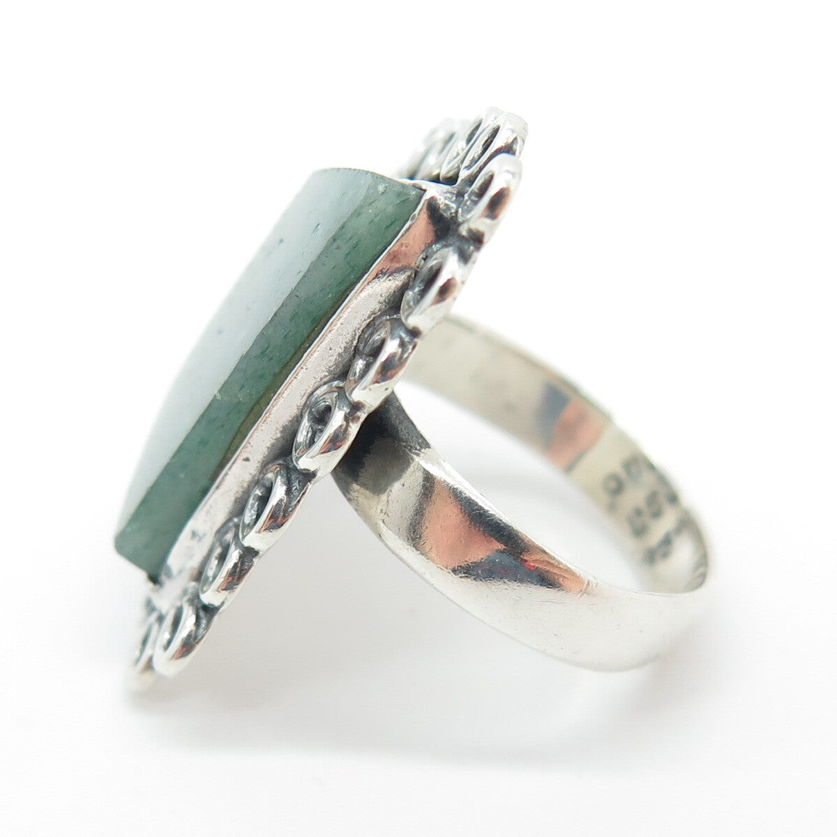 925 Sterling Silver Vintage Mexico Real Aventurine Modernist Ring Size 5.75