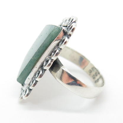 925 Sterling Silver Vintage Mexico Real Aventurine Modernist Ring Size 5.75