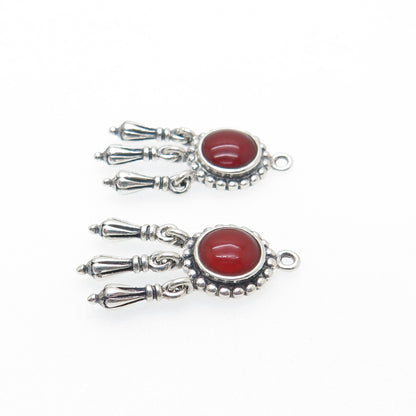 925 Sterling Silver Vintage Real Carnelian Modernist Dangle Jacket Earrings