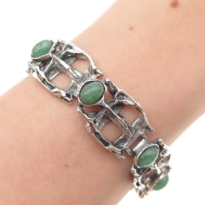 800 Silver Vintage European Real Aventurine Modernist Oxidized Bracelet 7.5"