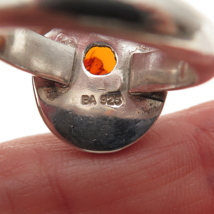 SUARTI BALI 925 Sterling Silver Vintage Real Amber Modernist Ring Size 10