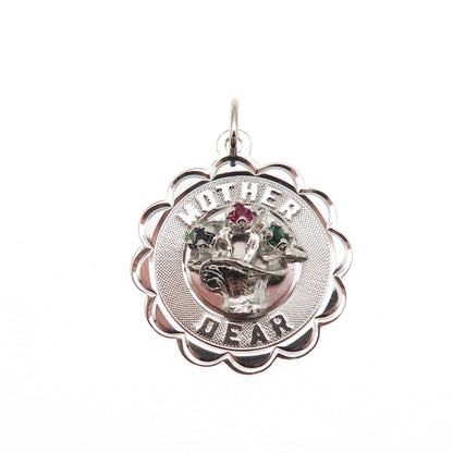 Crea 925 Sterling Silver Vintage Rhinestone Dear Mother Charm Pendant