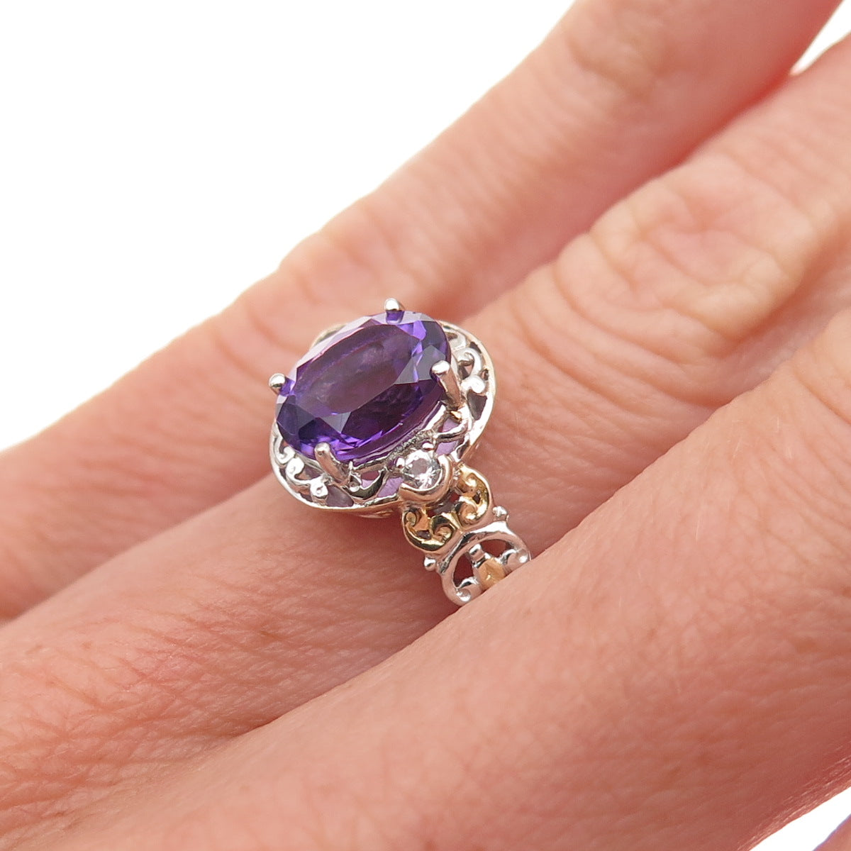 Michael Valitutti Gems En Vogue Sterling 2-Tone Amethyst & Topaz Ring Size 5.25