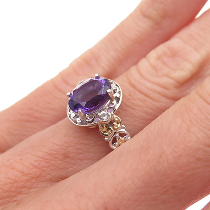 Michael Valitutti Gems En Vogue Sterling 2-Tone Amethyst & Topaz Ring Size 5.25