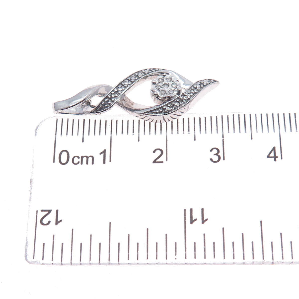 925 Sterling Silver Real Round-Cut Diamond Twisted Slide Charm Pendant