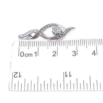925 Sterling Silver Real Round-Cut Diamond Twisted Slide Charm Pendant