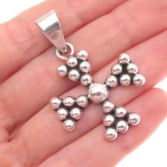 925 Sterling Silver Vintage Mexico Cross Beaded Oxidized Pendant