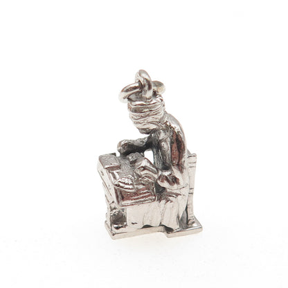 835 Silver Vintage Lacemaker Bruxelles Brussels 3D Mini Charm Pendant