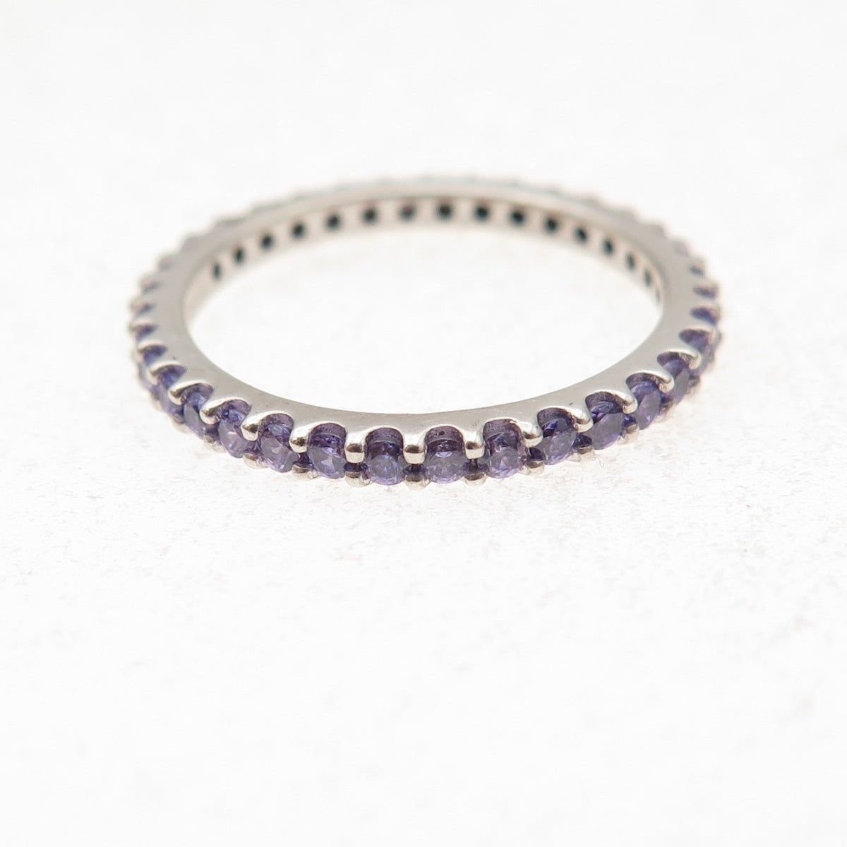 925 Sterling Silver Lavender C Z Eternity All Around Band Ring Size 4.75