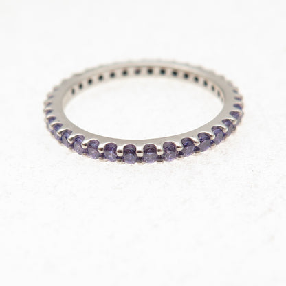 925 Sterling Silver Lavender C Z Eternity All Around Band Ring Size 4.75