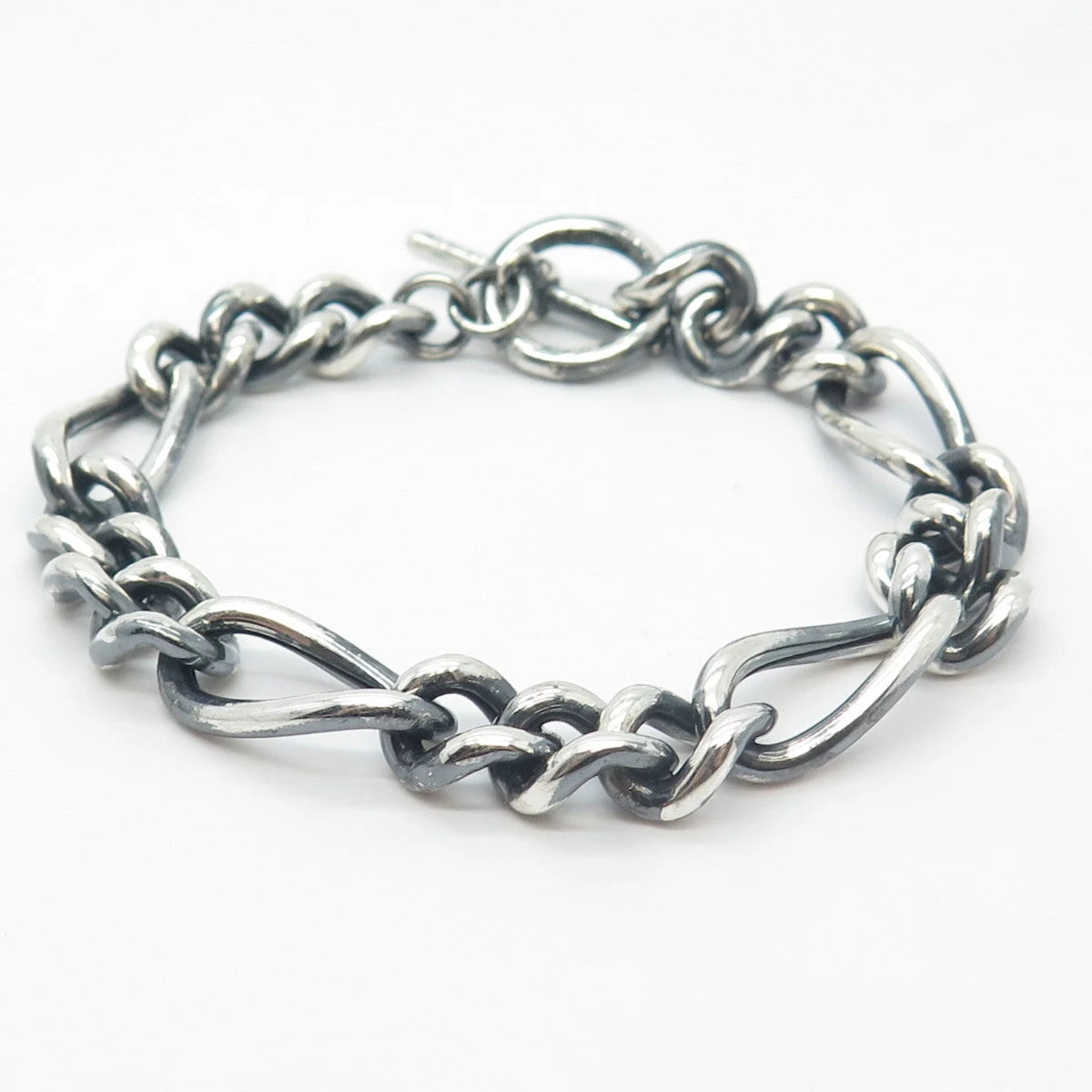 925 Sterling Silver Vintage Italy Figaro Link Bracelet 6.75"