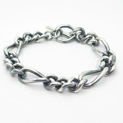 925 Sterling Silver Vintage Italy Figaro Link Bracelet 6.75"