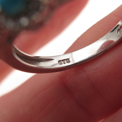 Chuck Clemency 925 Sterling Silver Real Turquoise & White Topaz Ring Size 7.25
