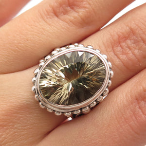 925 Sterling Silver Vintage Real Citrine Gemstone Beaded Ring Size 6