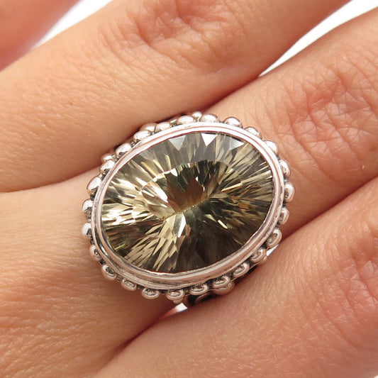 925 Sterling Silver Vintage Real Citrine Gemstone Beaded Ring Size 6