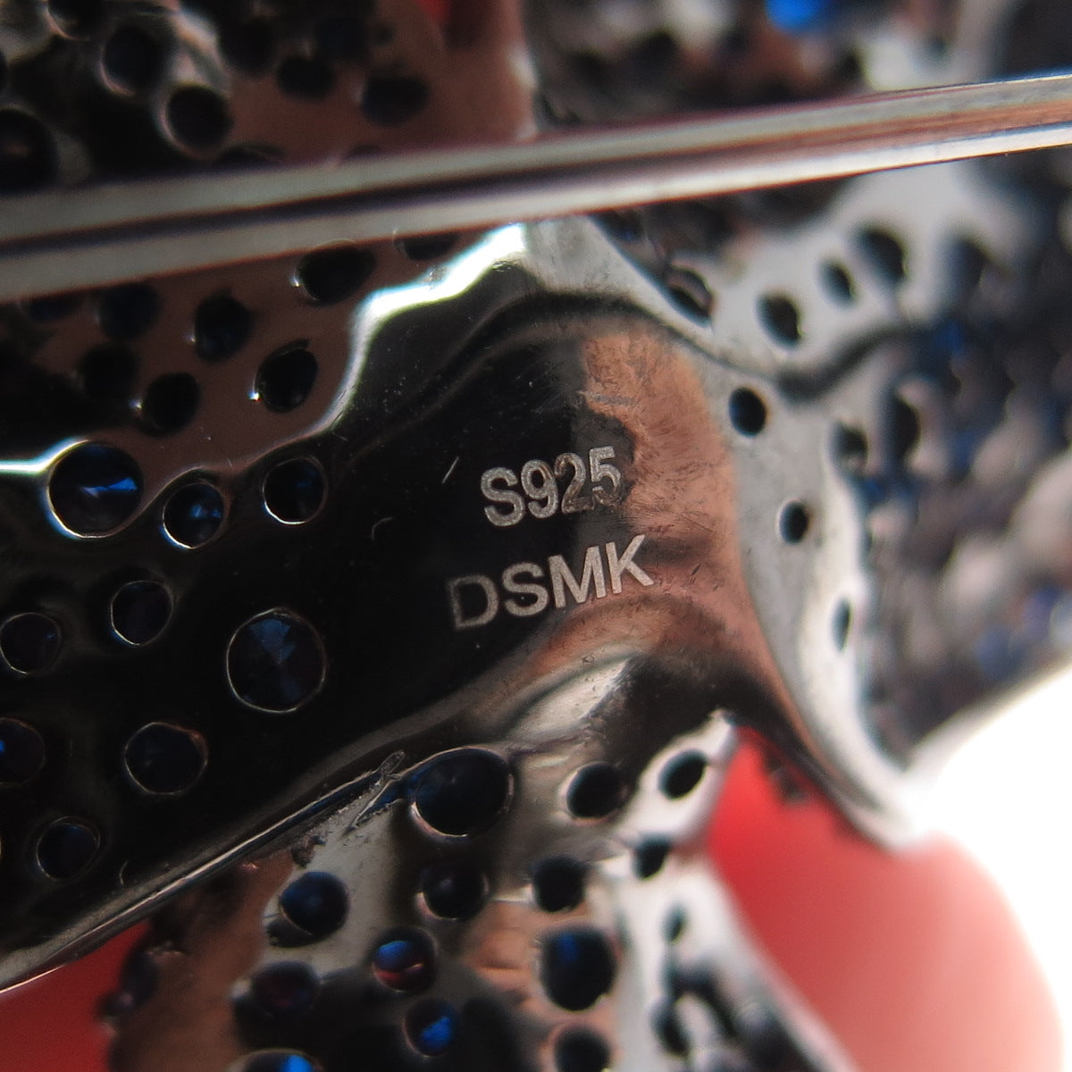 DSMK 925 Sterling Silver 2-Tone Black Rhodium Blue & White C Z Flower Pin Brooch