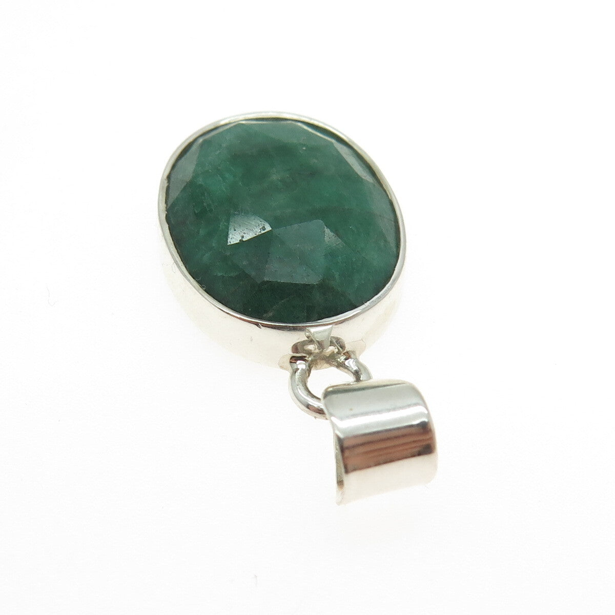 925 Sterling Silver Vintage Real Checkered Emerald Gemstone Pendant