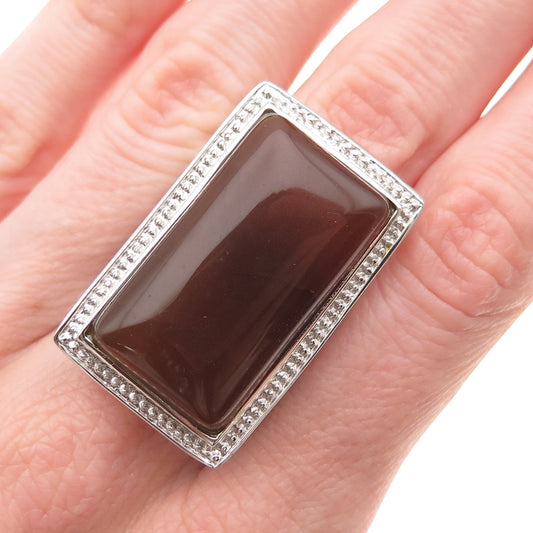 Ken Crafts 925 Sterling Silver Vintage Real Agate Ornate Ring Size 8