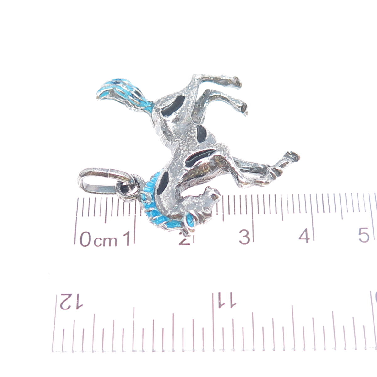 925 Sterling Silver Vintage Italy Enamel Horse Oxidized Charm Pendant
