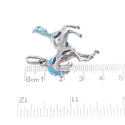 925 Sterling Silver Vintage Italy Enamel Horse Oxidized Charm Pendant