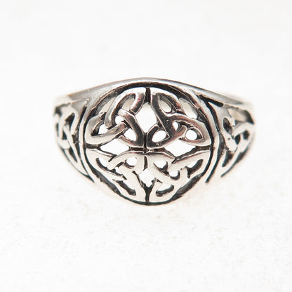 925 Sterling Silver Vintage Celtic Trinity Knot Oxidized Ring Size 4.75