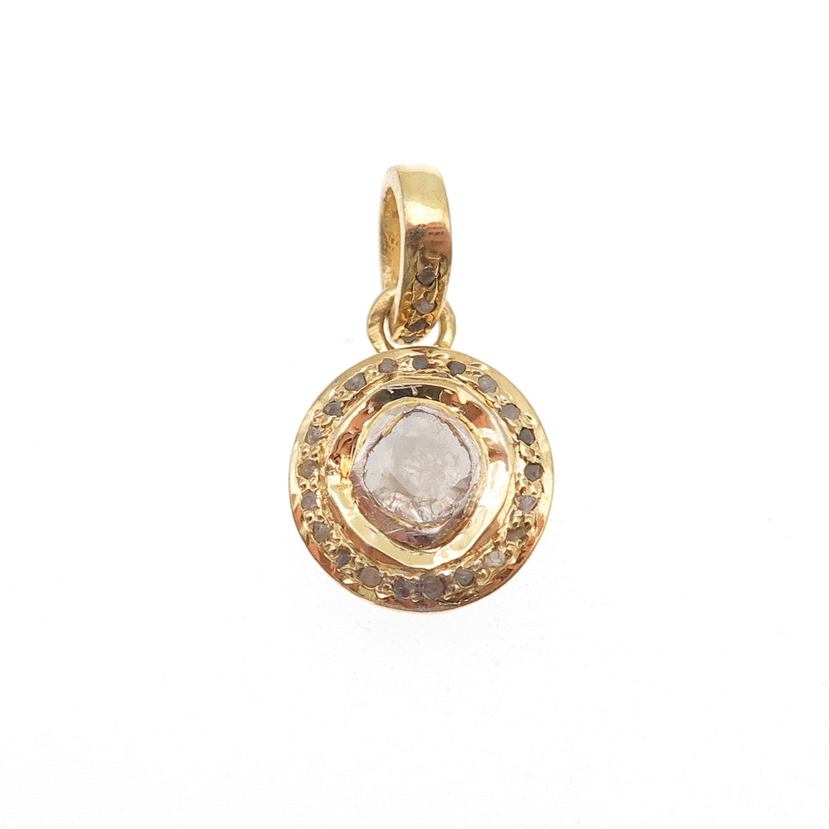 925 Sterling Silver Gold Plated Real Rose-Cut Diamond Charm Pendant