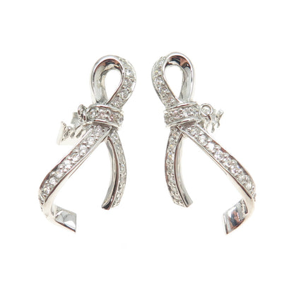 925 Sterling Silver Round-Cut Shaped C Z Ribbon Earrings