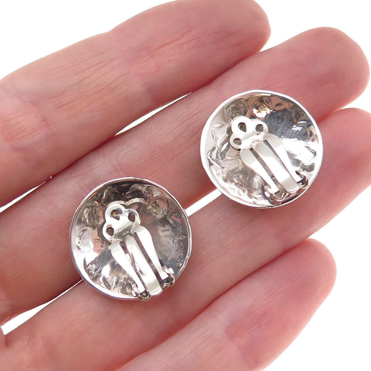 Old Pawn 925 Sterling Silver Vintage Black Onyx Concho Tribal Clip On Earrings