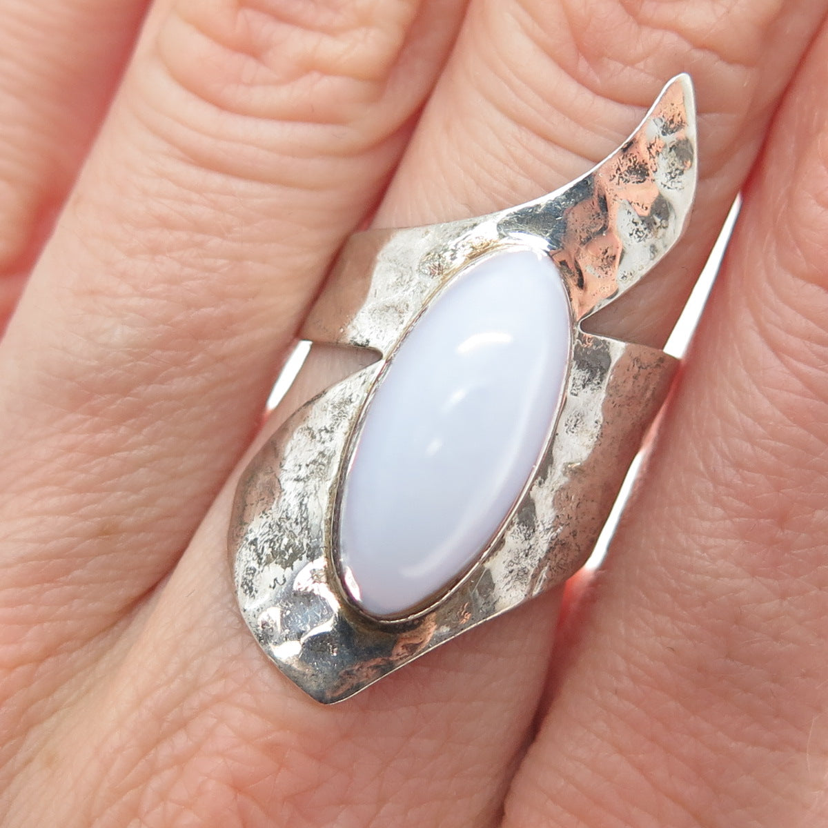 JAY KING DESERT ROSE Sterling Silver Vintage Lace Agate Hammered Ring Size 7.25