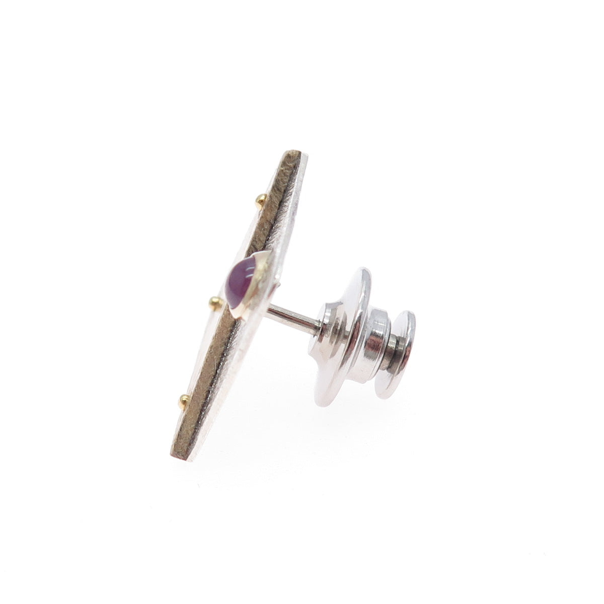 VICTOR ALFARO 14K Gold 925 Sterling Silver Vintage Real Ruby Modernist Lapel Pin