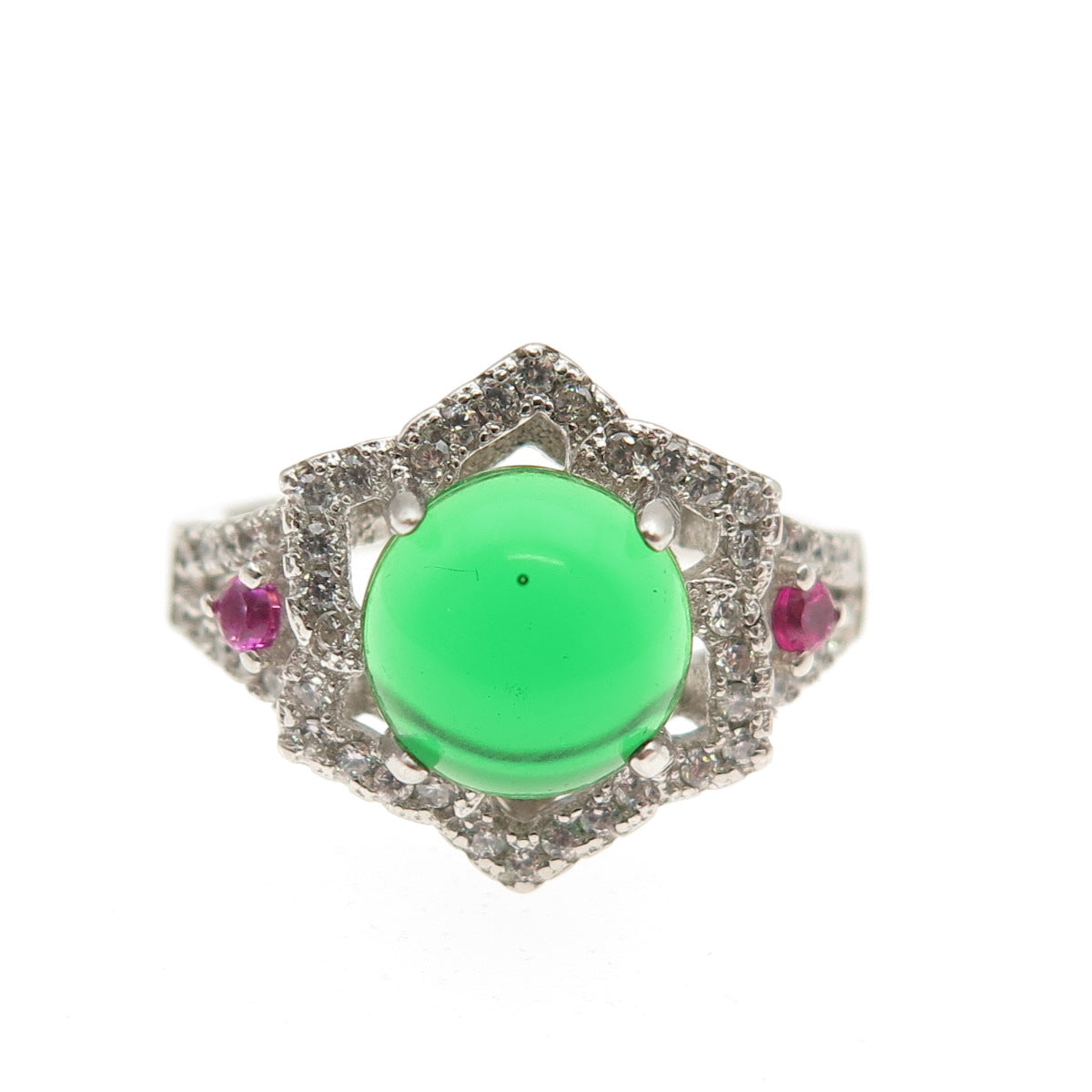 Sam & Co. 925 Sterling Silver Real Green White & Pink C Z Ring Size 6