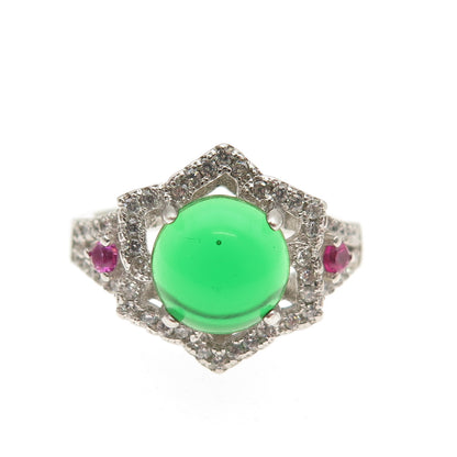 Sam & Co. 925 Sterling Silver Real Green White & Pink C Z Ring Size 6