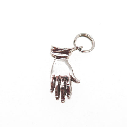 J.M. Fisher Sterling Silver Vintage Praying Hands Oxidized Mini Charm Pendant